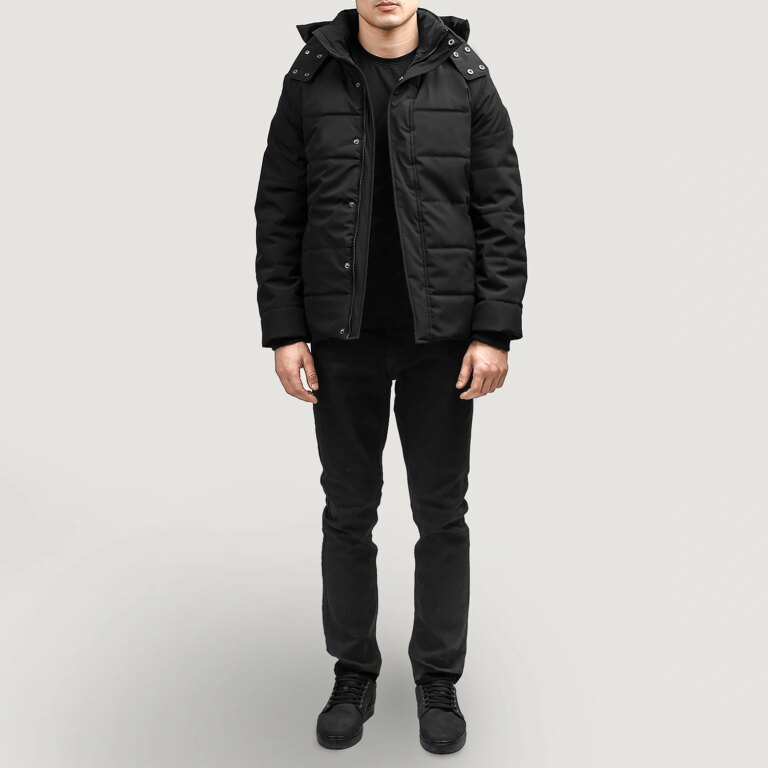 Mens Exton Black Hooded Down Puffer Jacket Full Length-2-1705940260808